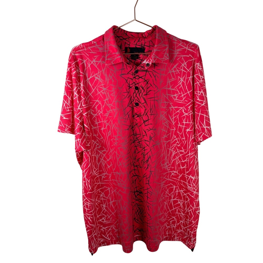 Jamie Sadock Men XXL Pink Abstract Geometric Short Sleeve Golf Snap Polo Shirt